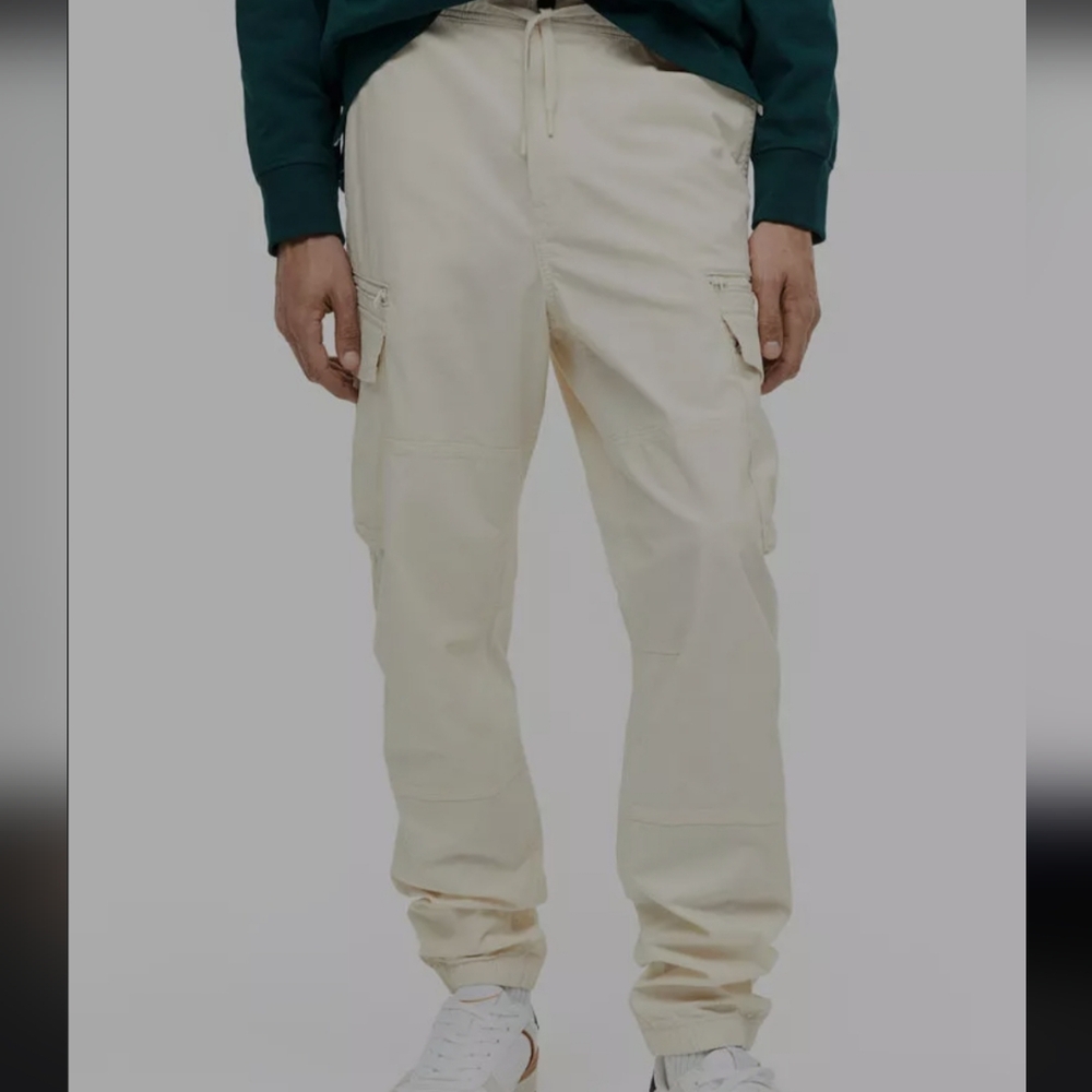 H&M NWT Small Cream Elastic Waist Slim Fit Tapered Jogger Pants
